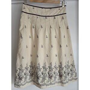 H&M Floral Cotton Skirt 4 Cream Boho Midi A-Line Embroidery Sequin